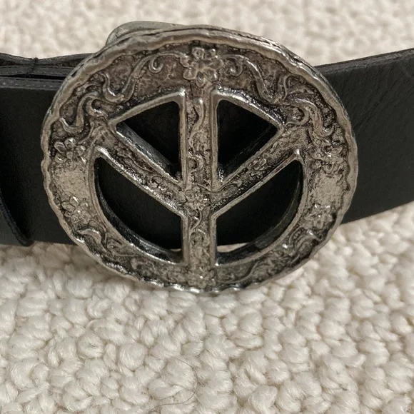 Accessories | Peace Sign Metal Buckle Leather Belt Made In  display picture 2